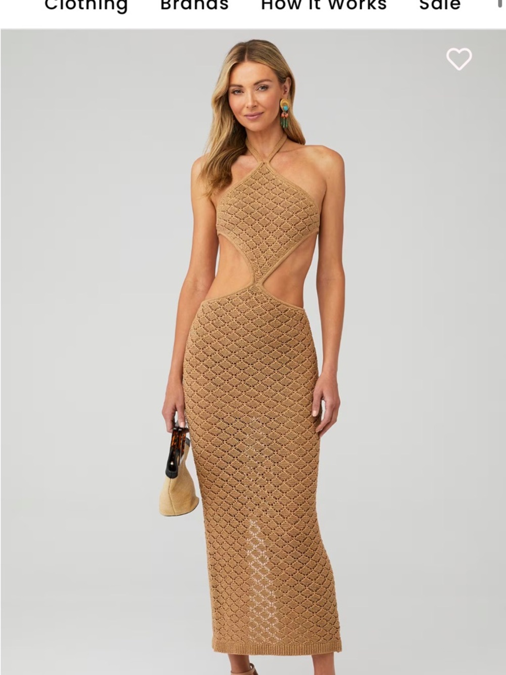Bananhot Diamond Dress Crochet Cutout Maxi Dress in Tan